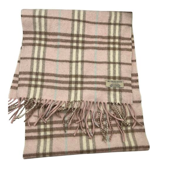 Burberry London Made in England 100% Cashmere Pink Nova Check Fringe Ends Scarf - Picture 3 of 6